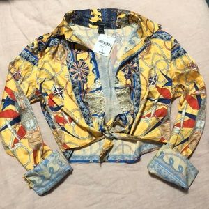 NWT Forever 21 cropped front-tie blouse sz L